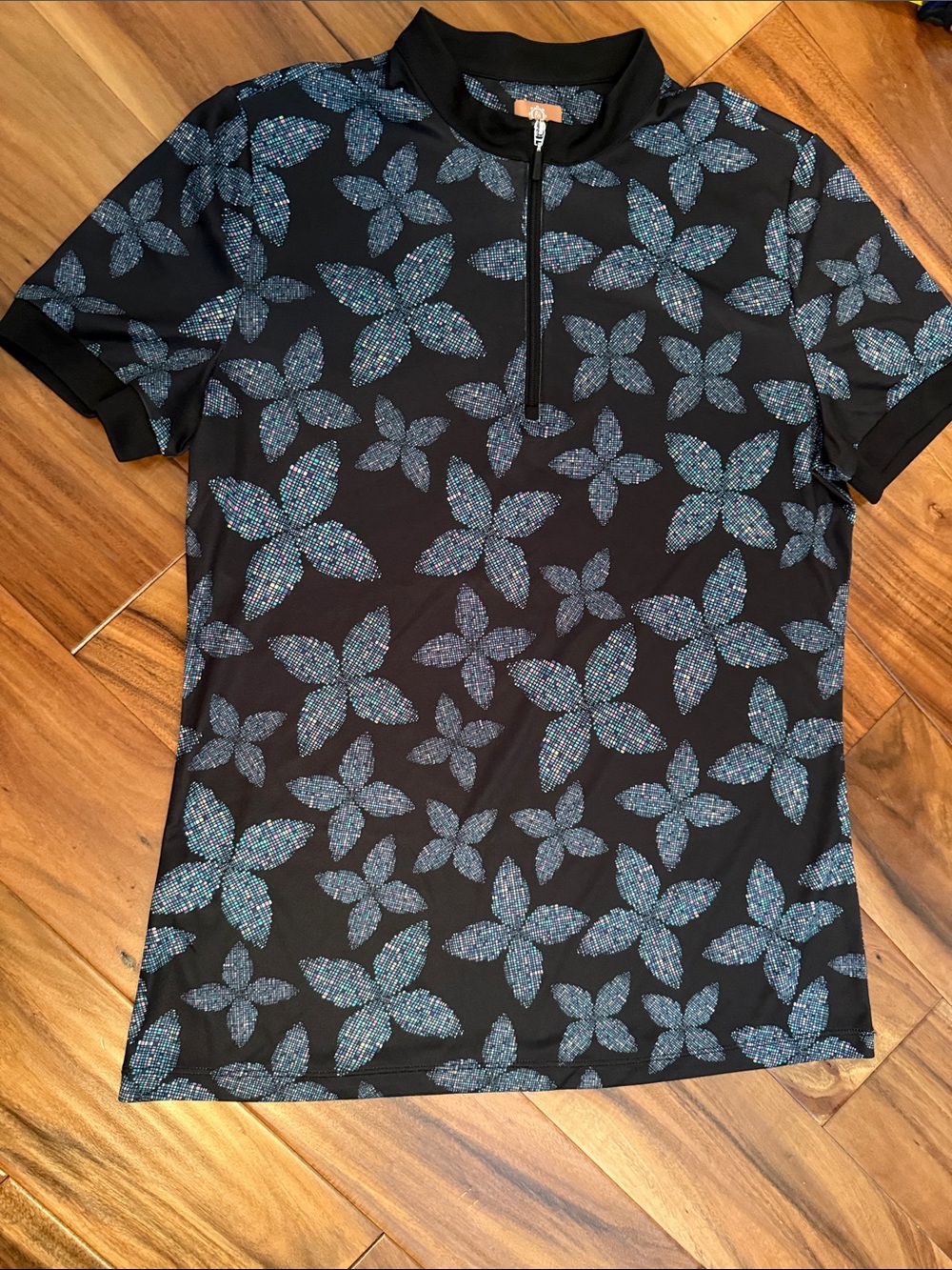 Hogan Black Short Sleeve Tee with Blue Floral Print